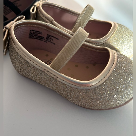 Infant/Toddler Size 2 Wonder Nation Dress Shoes Ballet Flat (2 pairs)Black &Gold - Picture 5 of 10